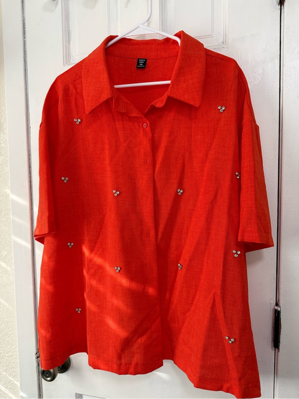 SHEIN Red Button-Down Shirt with Embellishments